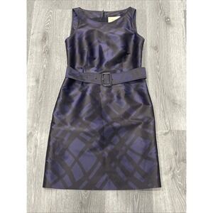 Burberry London Rare Purple Print Silk Blend‎ Sleeveless Sheath W/Belt Dress W4